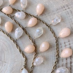 Anthropologie 3 Strand Necklace Pastel Peach Milky Clear Faceted Briolette Beads